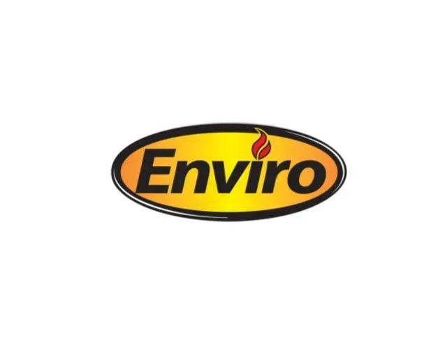 Enviro logo in black and orange oval with a small red flame icon