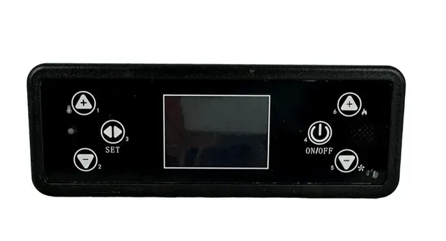 Black control panel with LCD screen and circular buttons for set, power, and arrow controls