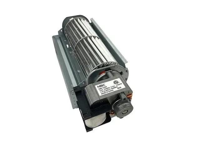 Industrial blower fan motor with metal housing and black base, shown on a white background