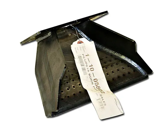 Black metal mesh tea infuser with hinged lid and hanging tag on a white background