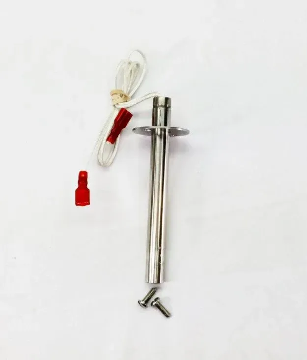 Metal rod assembly with attached wire, red cap, and two small screws on a white background