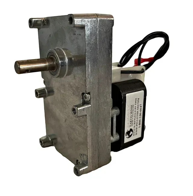 Industrial electric motor with a metal gearbox and protruding shaft, shown on a white background
