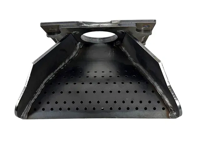 Black metal perforated stand with a circular opening at the top