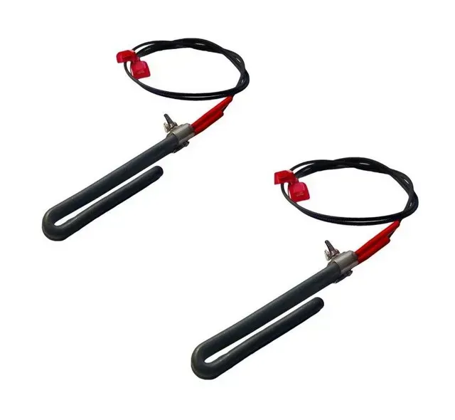 Two black-and-red induction heater coils with looped cables on a white background