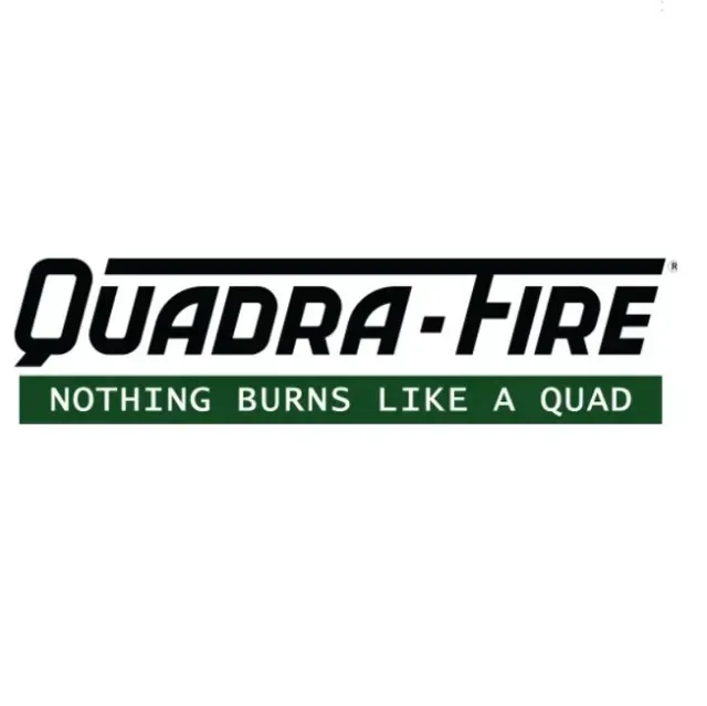 Quadra-Fire logo in black and green with the slogan “Nothing burns like a quad”