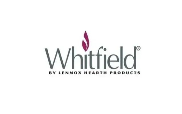 Whitfield logo with purple flame and gray text, “by Lennox Hearth Products”