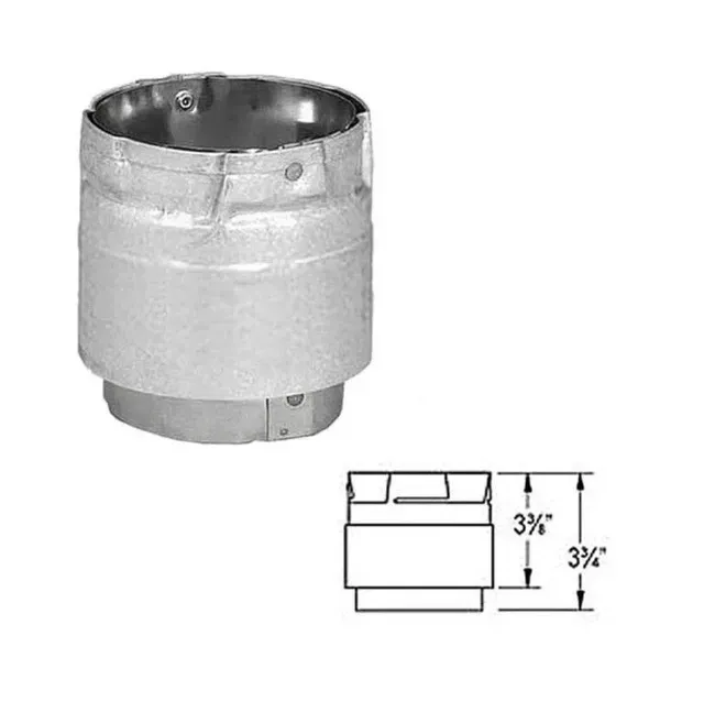 Metal cylindrical duct connector with a small dimension diagram showing 3¾-inch height and 3⅞-inch width
