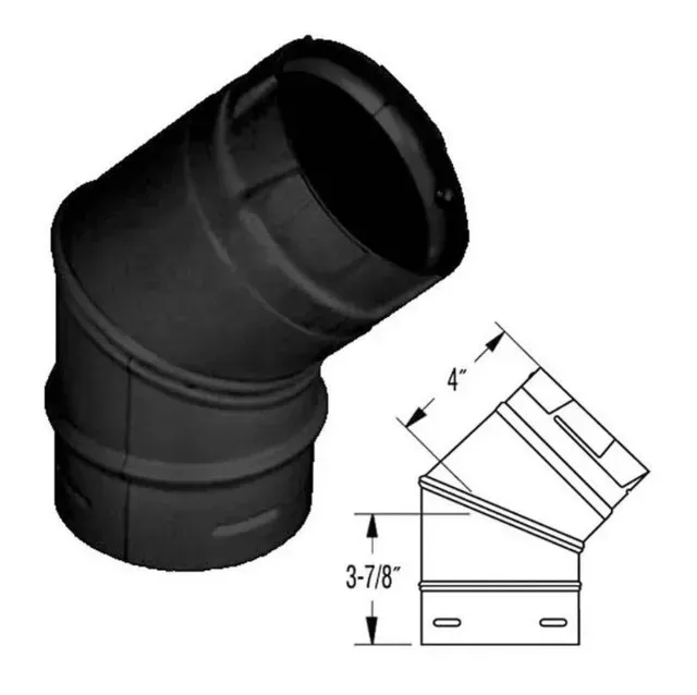 Black angled duct elbow fitting with dimension diagram showing 4