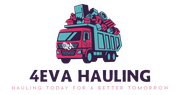 Red and blue truck hauling junk; "4EVA Hauling" logo, slogan: "Hauling Today for a Better Tomorrow."