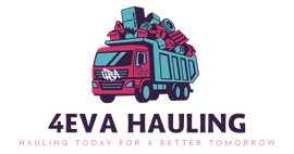 Red and blue truck hauling junk; "4EVA Hauling" logo, slogan: "Hauling Today for a Better Tomorrow."