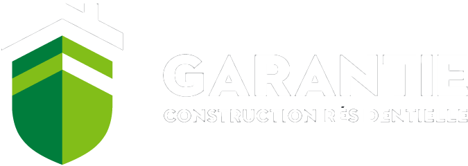 Logo de « GARANTIE » avec un bouclier vert et le contour blanc d'un bâtiment.