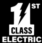 White logo on black: "1st" with lightning bolt, "CLASS" and "ELECTRIC".