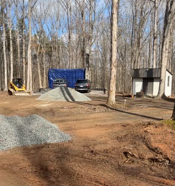 A house is being built in the middle of a forest.