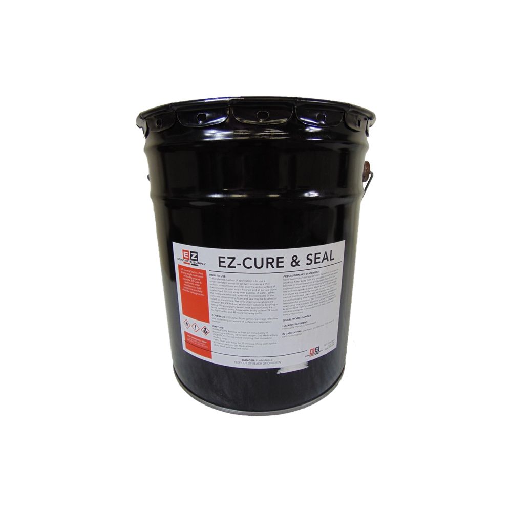 a black bucket that says ez-cure & seal on it