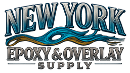 the logo for ny epoxy & overlay supply is blue and black .