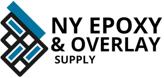 the logo for ny epoxy & overlay supply is blue and black .