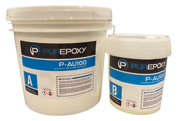 two buckets of pure epoxy p-au100 sit next to each other
