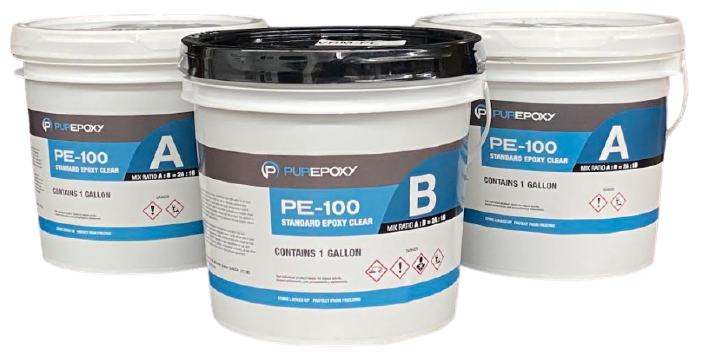 three buckets of pure epoxy pe-100 standard epoxy clear