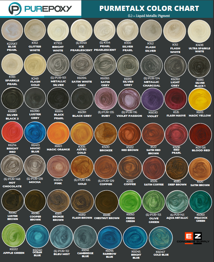 a color chart for pureepoxy is shown