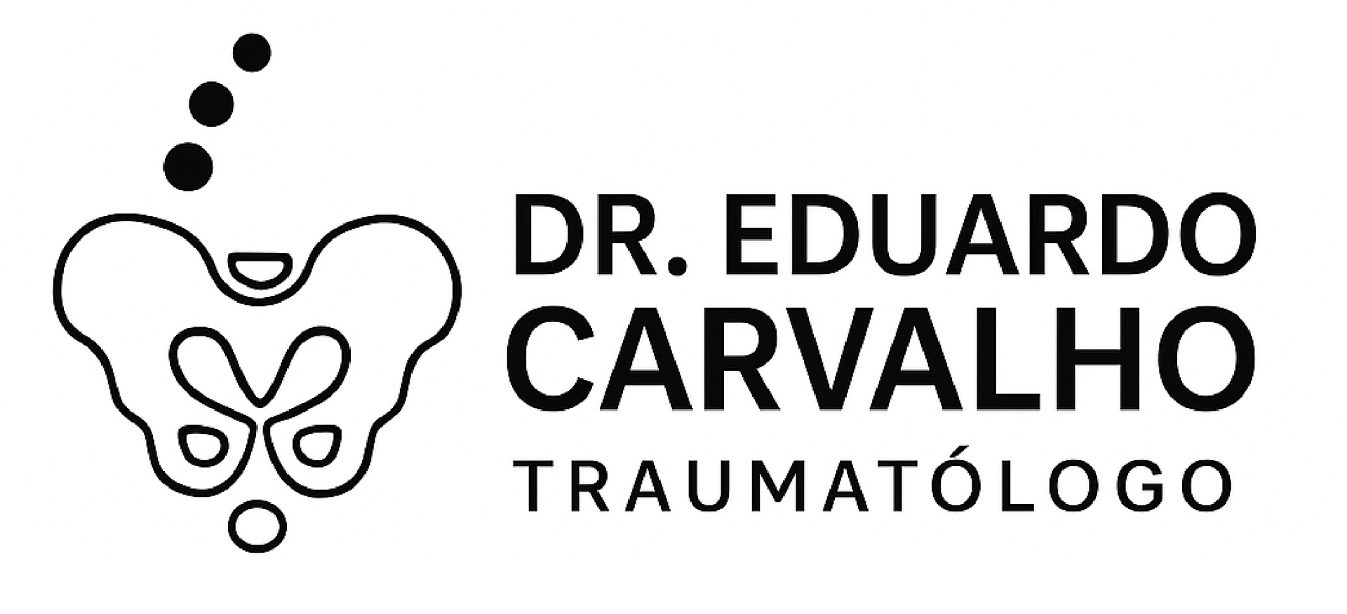 Logotipo del Dr. Eduardo Carvalho, Traumatólogo, con un ícono de hueso pélvico y columna vertebral.