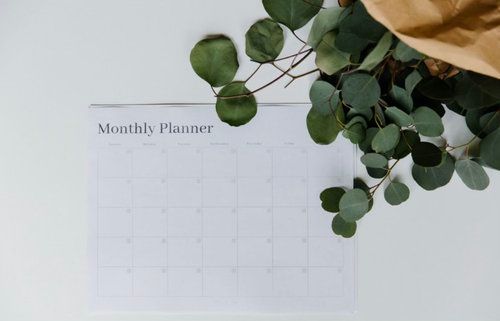 a Monthly Planner is Sitting on a Table Next to a Plant  — The Home Assembly In Avoca Beach, NSW