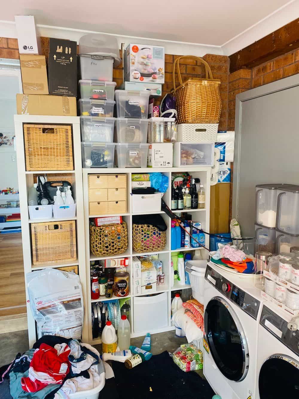 a Laundry Room With a Washer and Dryer, Shelves, Baskets and Boxes — The Home Assembly In Avoca Beach, NSW