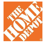 The Home Depot logo featuring white, bold text on a square orange background.
