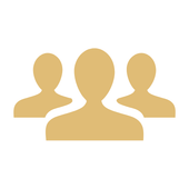 Three silhouetted figures, representing a group of people, in light brown.
