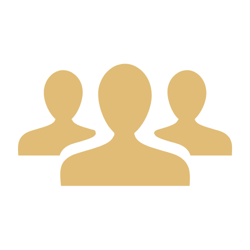 Three gold-colored silhouettes of people, symbolizing a team or group.