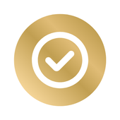 Gold circle with a white check mark inside a white circle.