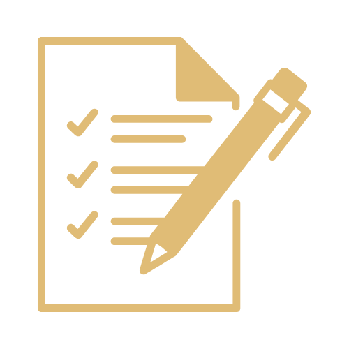 Gold circle with white checkmark inside.