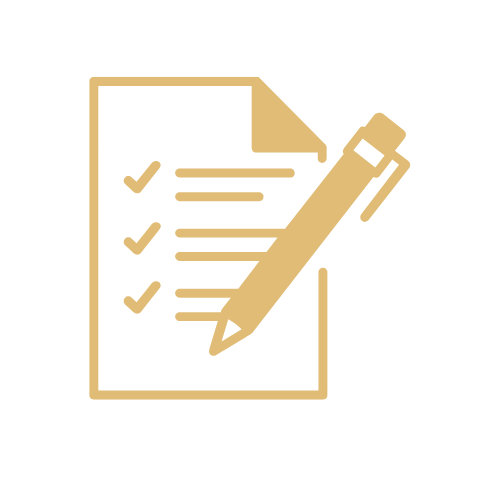 Gold circle with white checkmark inside.