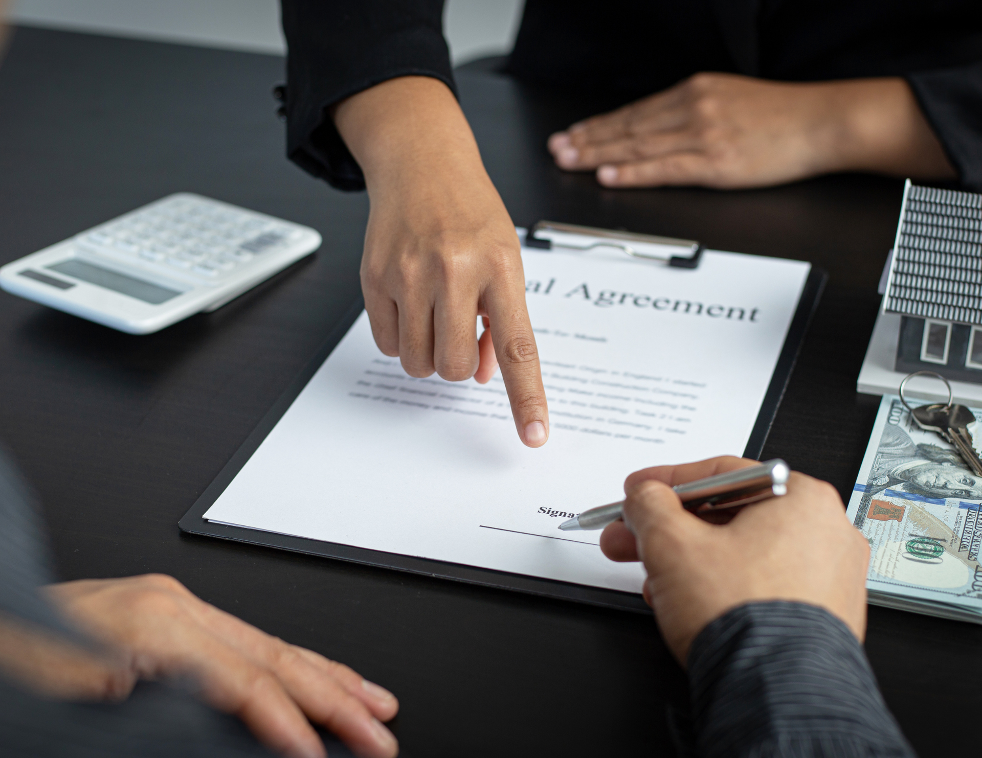 Person pointing at a 