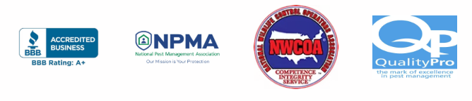 Logos for Accreditation, NPMA, NAVC, and QualityPro on a white background
