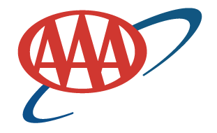 A red and blue aaa logo on a white background