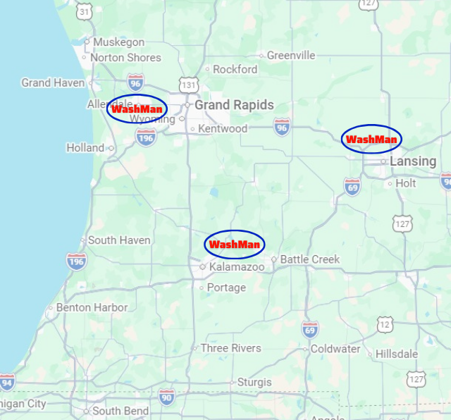 A map of West Michigan showing three 