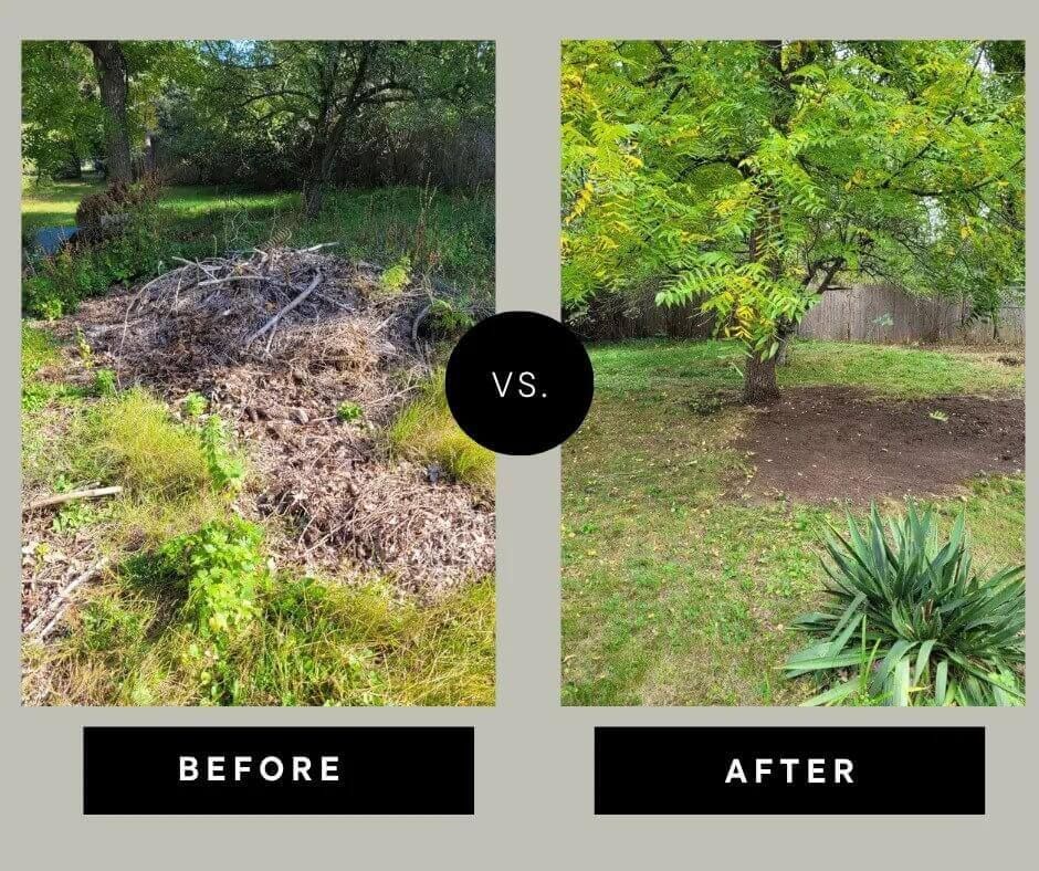 a before and after picture of a yard