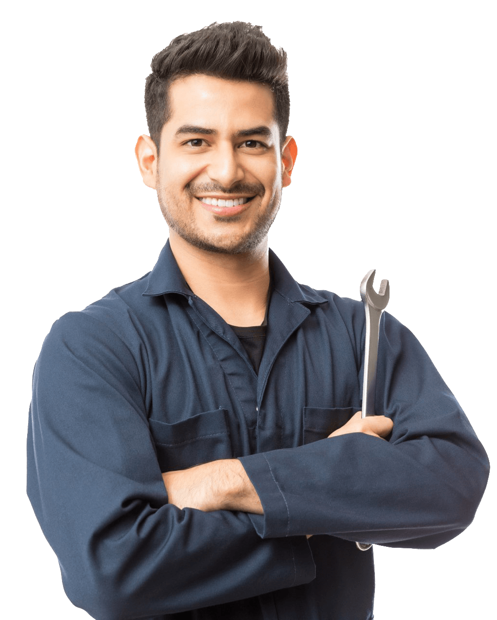 Smiling Auto Mechanic With Wrench — Whitsunday Diesel Marine In Jubilee Pocket QLD