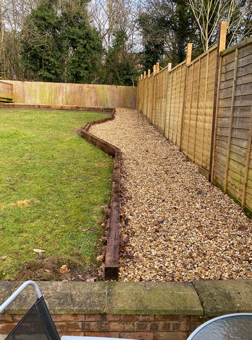 tidy garden with pathway and fencing