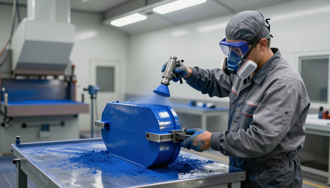 A professional powder coating finish on a metal automotive part.