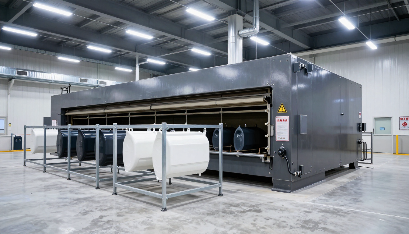 Large industrial powder coating oven for metal parts
