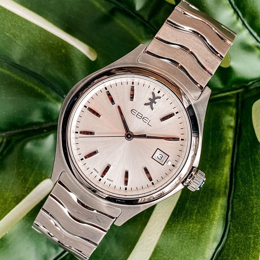 ebel heren horloge van luxe edelstaal, met streepjes aanduiding