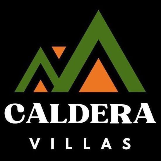 A green and orange logo for caldera villas