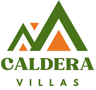 A green and orange logo for caldera villas