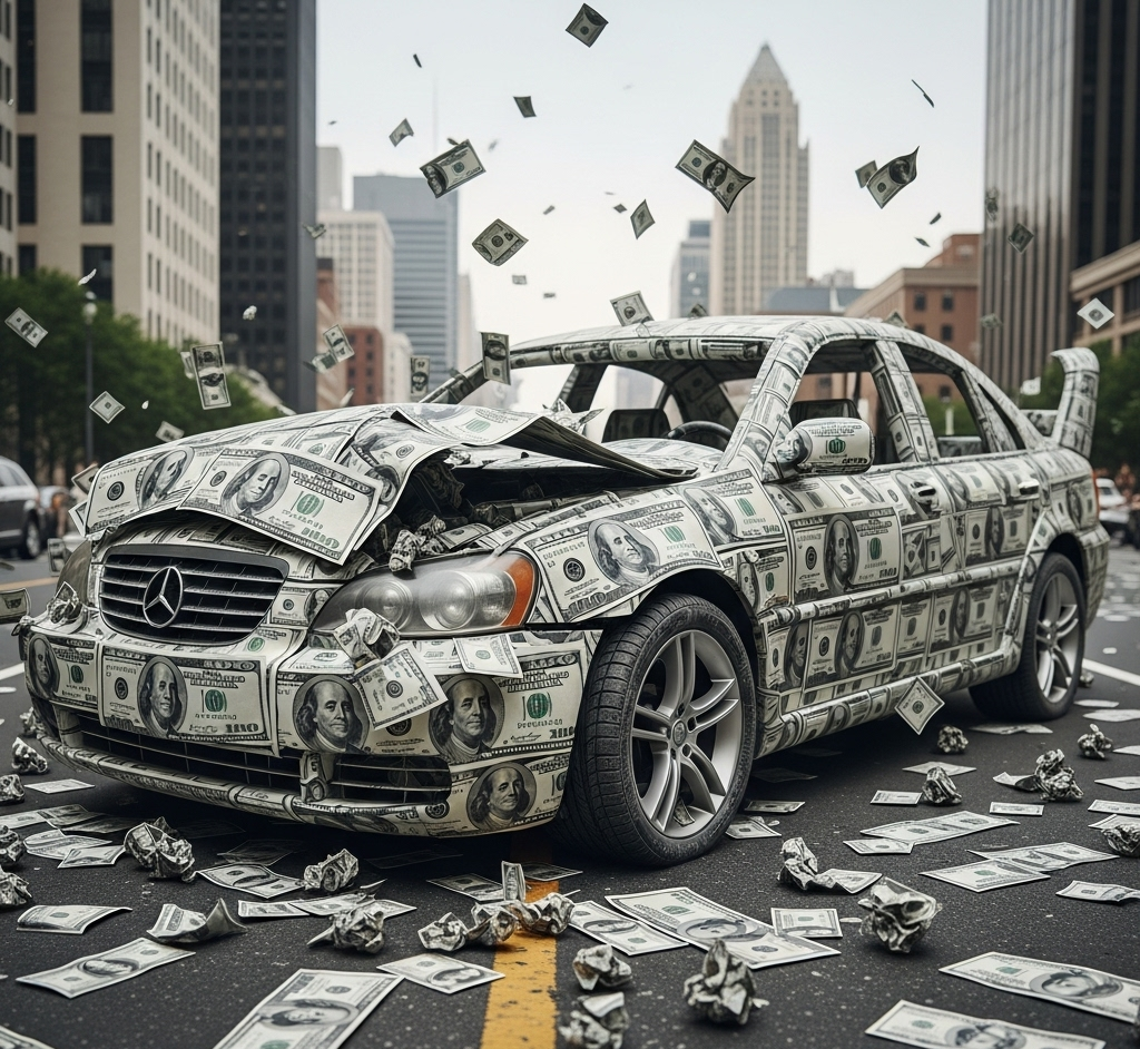 A car losing value after an automobile accident in Ormond Beach, Florida.