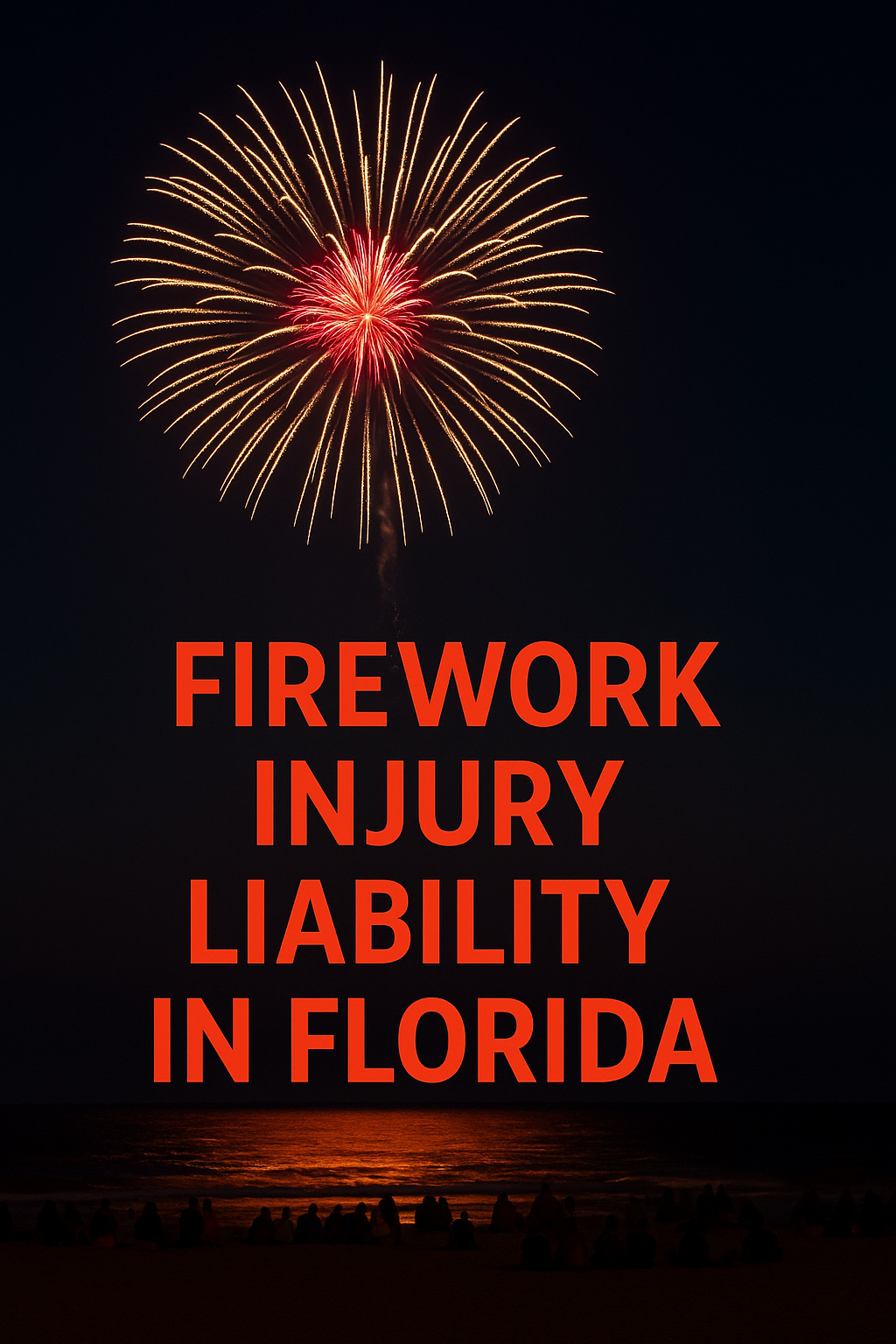 Fireworks over Florida beach, highlighting 4th of July injury risks and legal liability