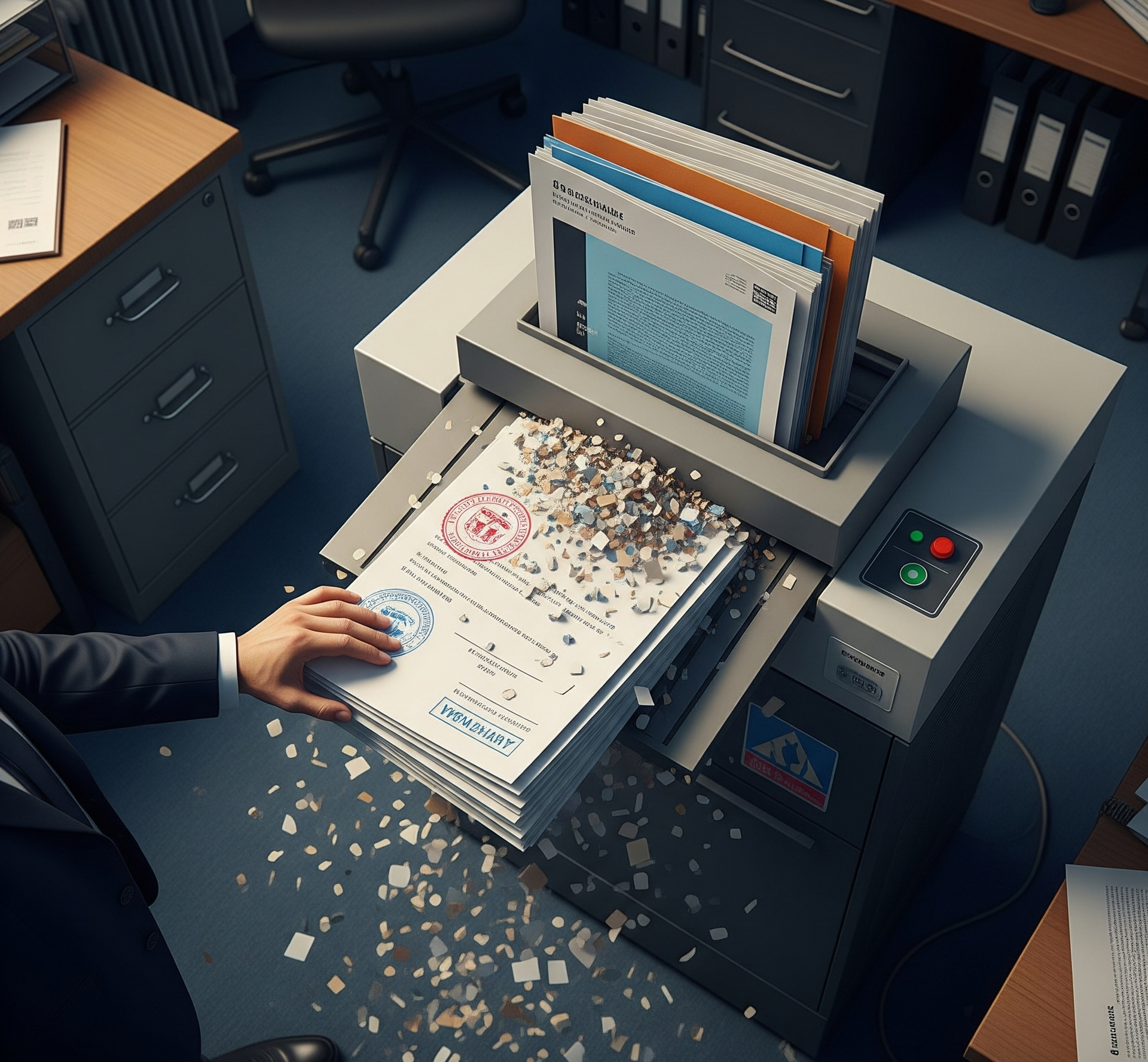 Shredding of evidence in a Florida accident case, symbolizing spoliation in Daytona personal injury