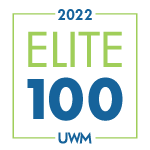 The logo for the 2022 elite 100 is blue and green.