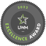 A logo for the uwm excellence award with a star in the center.