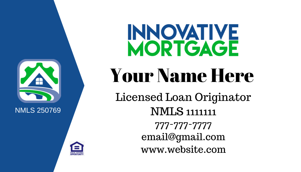 A business card for an innovative mortgage company